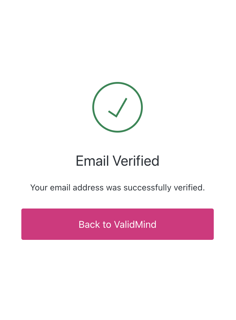 Screenshot of the confirmation of email verification