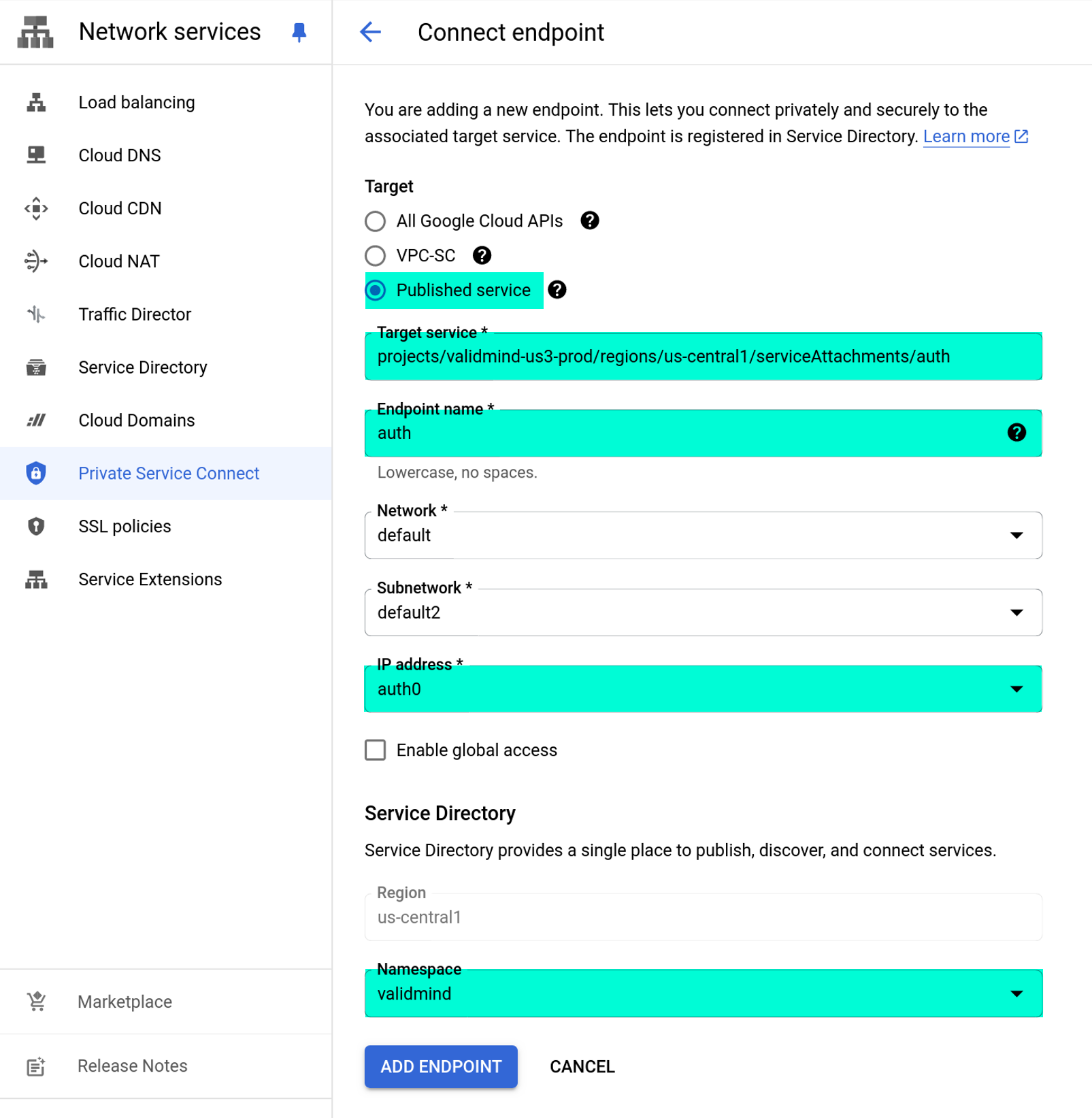 Screenshot of an endpoint being created with the options specified in the steps