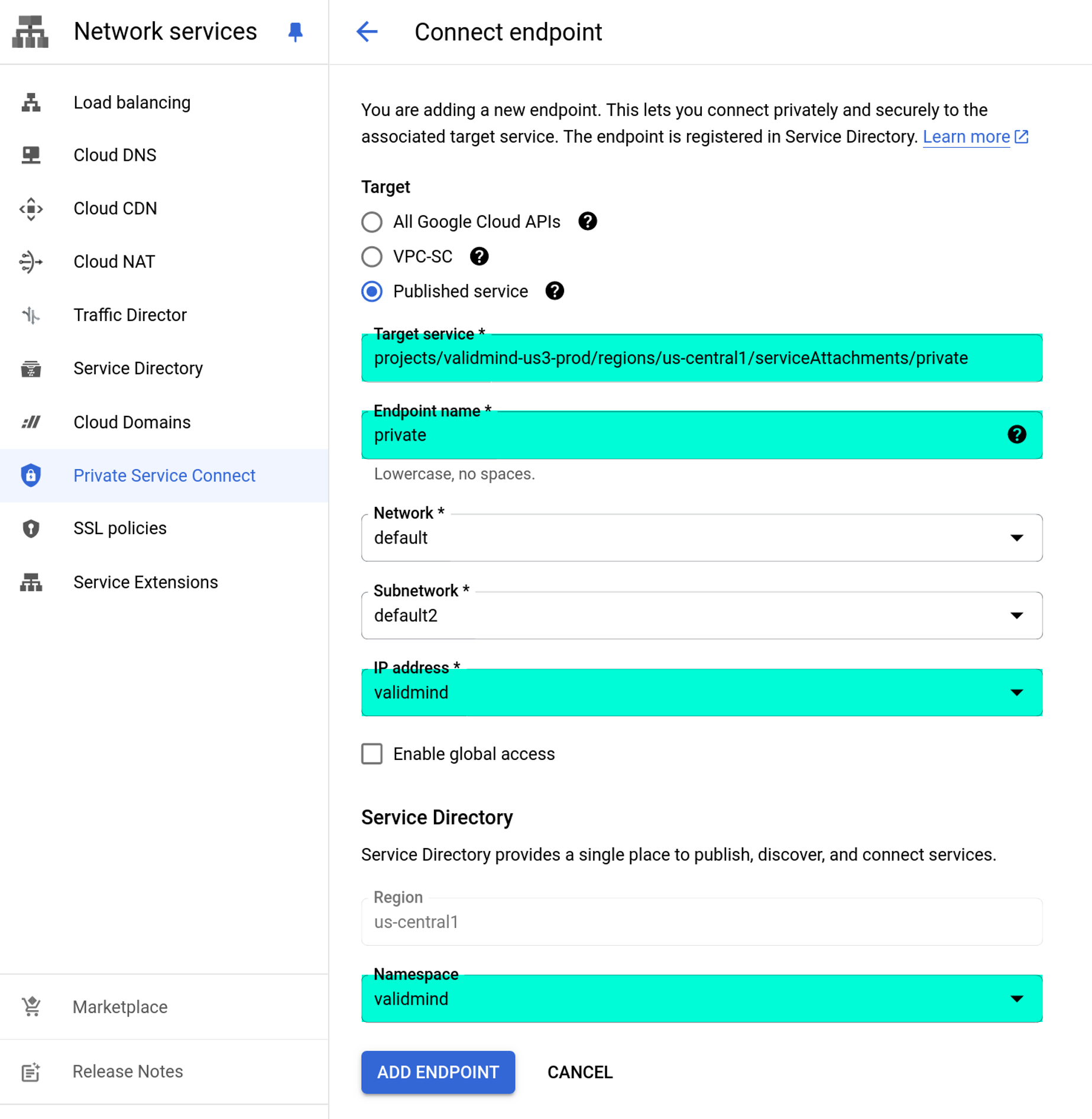 Screenshot of an endpoint being created with the options specified in the steps