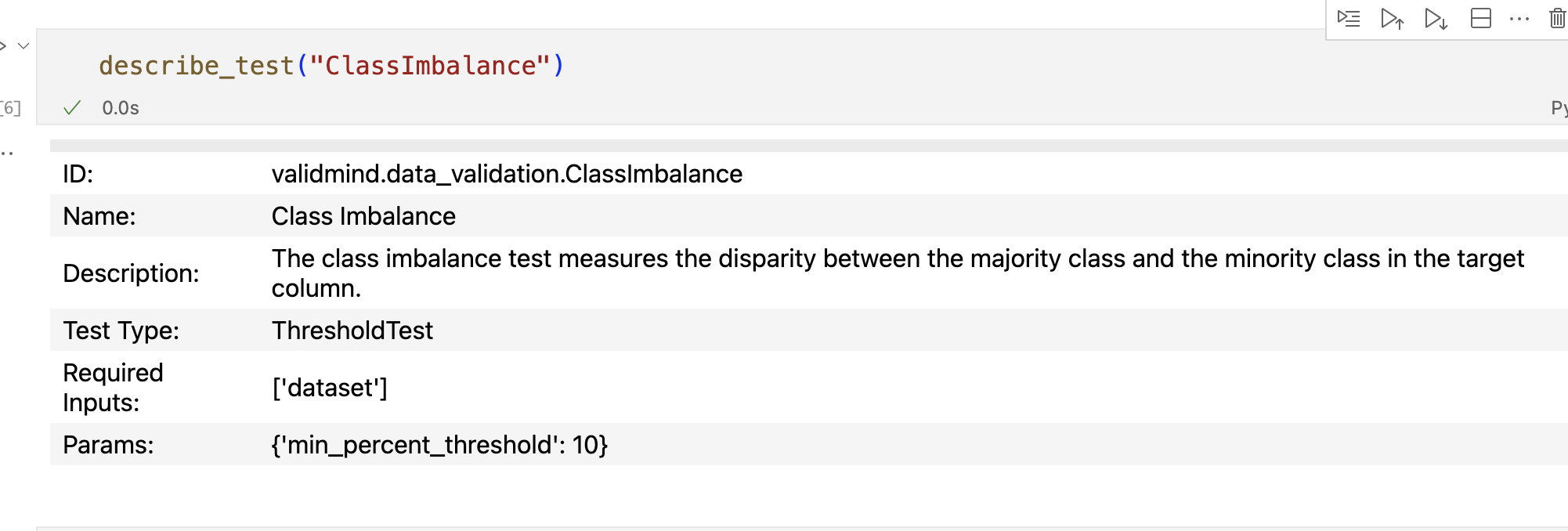 A screenshot showing examples for `describe_test()`