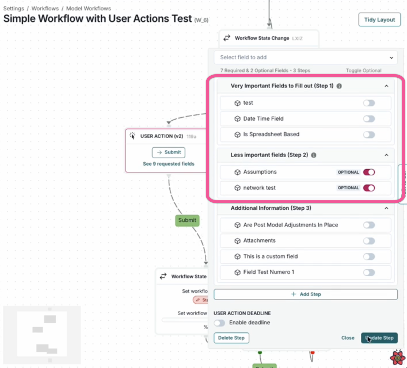 A screenshot of a web interface displaying a workflow form with a multi-step form interface with some steps organized into two groups.