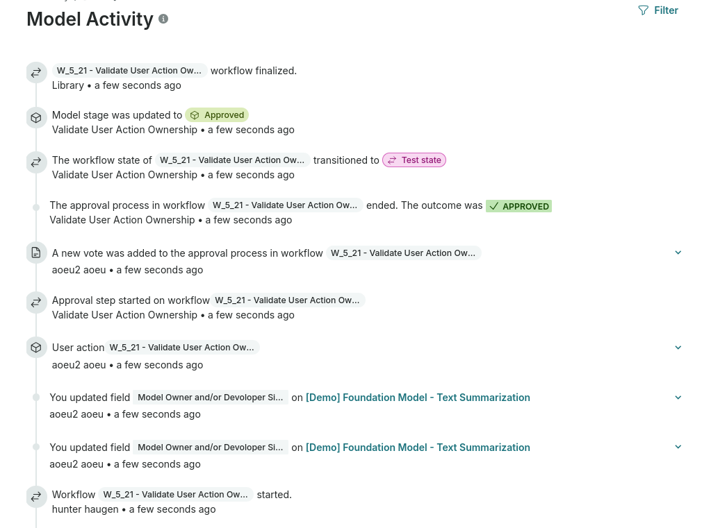 A screenshot showing the workflow actors on a model page.