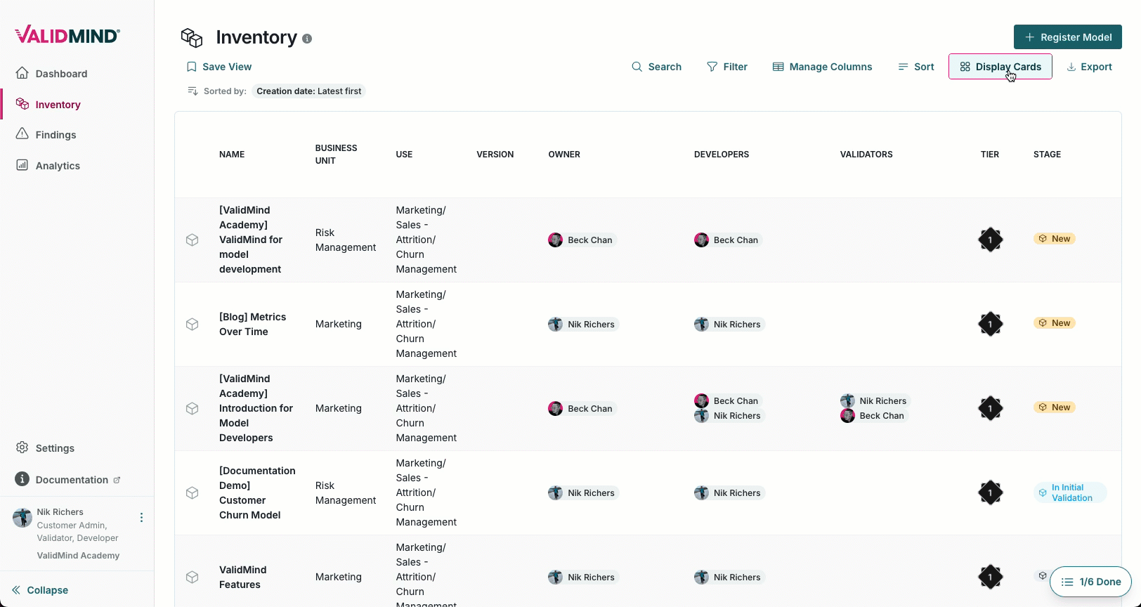 An animation of the inventory to filter for items and change the layout